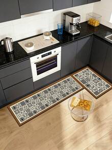 SANJIANGDI 1pc Retro Floral Tile Style Pattern Kitchen Mat, 3.5 Mm Soft Rubber That Absorbs Water And Is Easy To Clean. Suitable For Corridors, Bathrooms, Living Rooms, Outdoor Door Mats, And Toilets. Useable Throughout The Year And For Various Holidays. - Multicolor - View 10