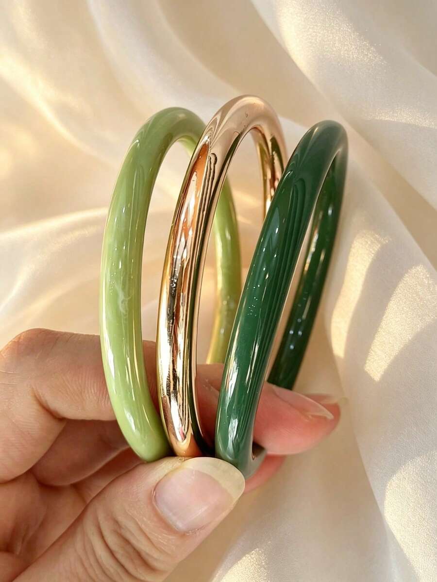 3pcs Set Fashion Vintage Thick Multicolor Acrylic Bracelet Set, Suitable For Women, Daily Wear, Gift For Friends And Family - Multicolor - View 1