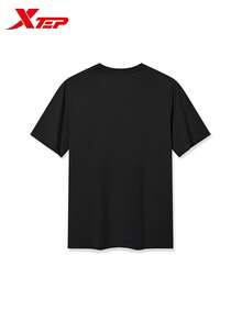 XTEP Short Sleeve Knit T-Shirt | New Men's Versatile Casual Sports Top Half Sleeve Black - True Black - View 3