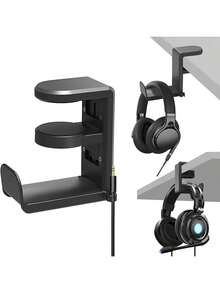 1pc Desk Clamp Headset Holder, 360° Rotating Headphone Stand, No-Drill Desk Clamp Headset Holder, 360 Degree Rotating Headphone Stand, Miscellaneous Storage Rack, Internet Cafe Headset Stand, Hanging Storage Support Rack - Multicolor - View 12