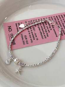 1pc Silver-Plated Faux Pearl Starfish Shell Bracelet, Women's Jewelry Gift, Party Gift, Birthday Gift, Daily Wear - Starfish Shell Bracelet - View 2