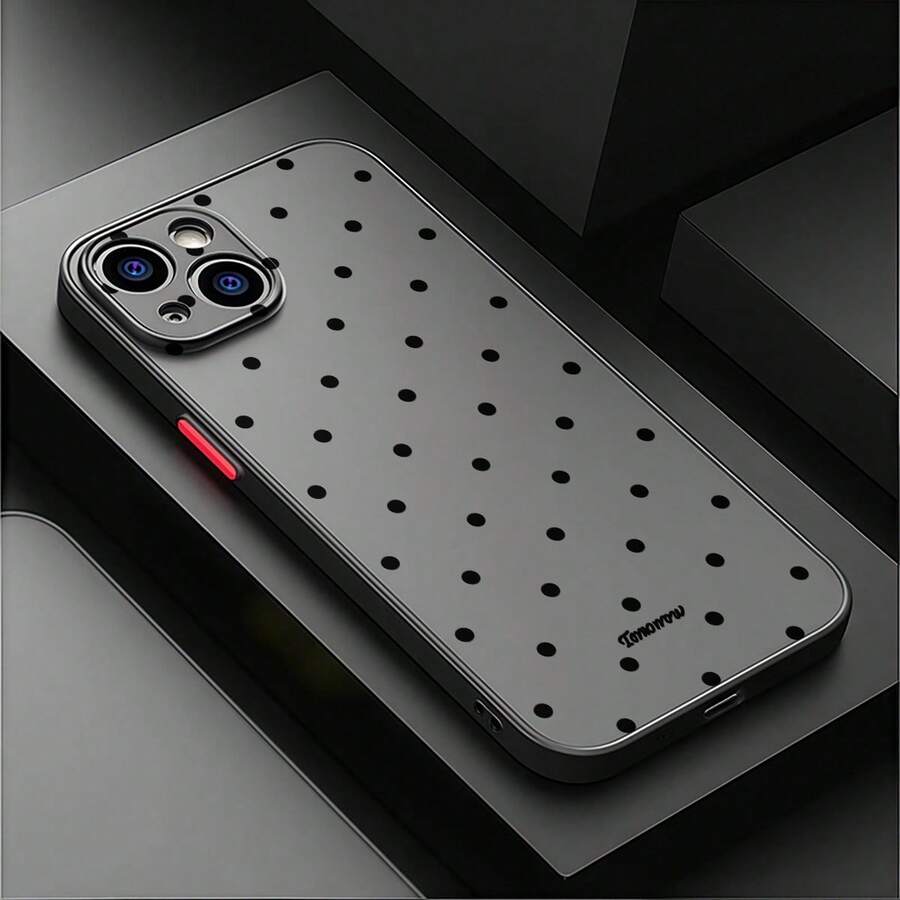1 buah Casing Ponsel PC Anti-Jatuh Motif Polkadot Hitam dengan Huruf Inggris, Permukaan Halus dan Lembut, Kompatibel dengan iPhone 11 12 13 14 15 16 17 18 Pro Max/Plus. Hadiah Istimewa untuk Teman. - View 1