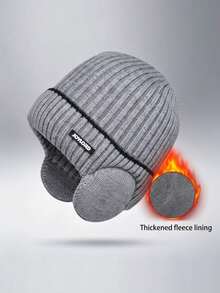 4/1pc Unisex Thermal Lined Knitted Hat, Thick Ribbed Knit Fabric For Warmth, Built-In Ear Flaps To Block Cold Wind, Minimalist Woven Strap And Fabric Label Design, Snug Fit To Head Circumference, Suitable For Cycling, Commuting, Skiing, Outdoor Activities, Versatile Winter Beanie - Multicolor - View 7