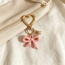 Pink Bow Pearl Pendant Heart Buckle Keychain, Girly Style Bag Charm Small Gift - A - View 3