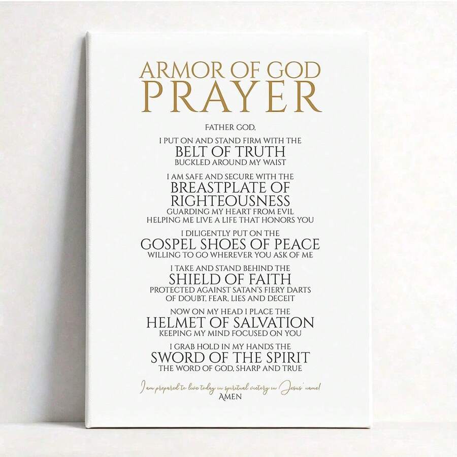 1pc Canvas Poster, "The Armor Of God", Christian Spiritual Prayer Wall Art - Victorious Christian Living Quote, Perfect Gift For Living Room, Bedroom, Home Decor, Religious Theme Poster, Bible Verse Home Decor, Vintage Style Room Decoration, Jesus Farmhouse Wall Art, Suitable For Bathroom, Kitchen, Bedroom, Office