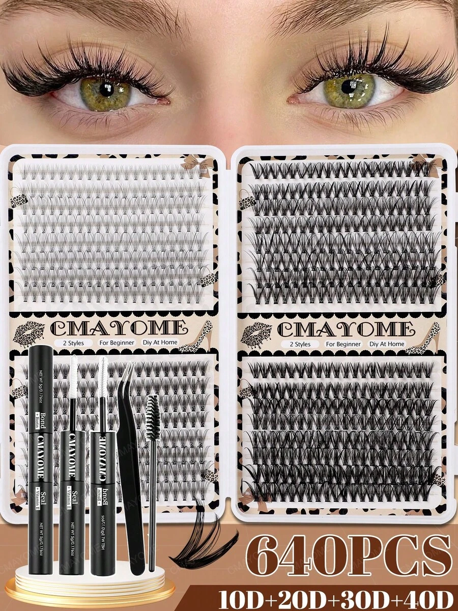 CMAYOME 572/592/640pcs Natural False Eyelashes Can Create A Fluffy And Natural Eye Makeup Effect.DIY Large Capacity Eyelash Clusters,Made Of Soft Material.Single Cluster False Eyelash Set,With Adhesive And Sealing Tools,Suitable For Halloween And Christmas.