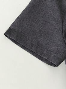 Modern Philippine Style Women's Academy Style Short Sleeve Blouse, Elegant Teacher Top, Formal Shirt - Dark Grey - View 9