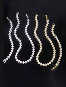 European & American Hip Hop Style Full Rhinestone Clover Necklace Men's Personalized Gold-Plated Rhinestone Collarbone Chain Street Rap Party Versatile Exaggerated Jewelry Gift - Three-leaf Flower - View 5