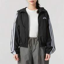 Adidas 3-Stripes Women's Casual Versatile Black Hooded Jacket - Black - View 2