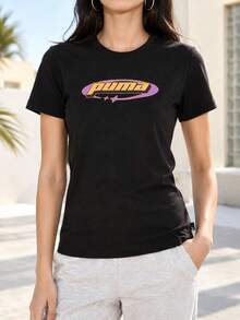 Puma 女款柔軟短袖T恤 SWxP 圖案印花休閒戶外運動通勤短袖T恤 630565-01 - 630565-01 - 查看 1