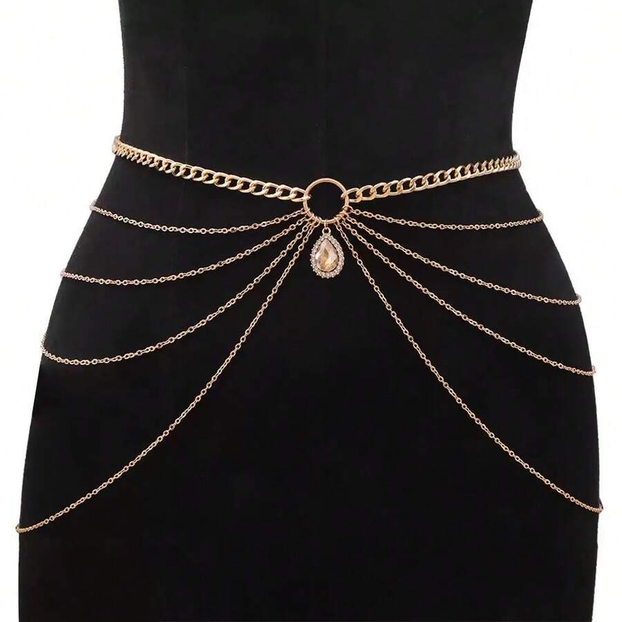 1pc Women Sexy Luxury Y2K Style Multi-Layer Metal Waist Chain, Adjustable, Multi-Size Design, High Quality & Versatile. Perfect For Daily Commute, Party, Gathering, Or As A Holiday Gift - Gold - View 1