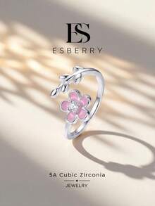 ESBERRY 1pc Cute Sweet Floral Rhinestone Open Ring, Suitable For Women's Daily Wear, Dating Or As A Birthday Gift - Diamond-encrusted Flower Ring - View 1