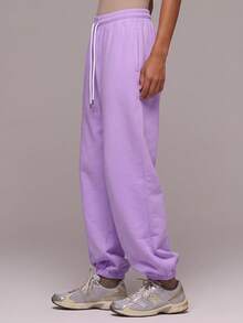 KyrLssu Pantalon de jogging femme à taille élastique avec cordon de serrage, couleur unie, coupe ample, ourlet resserré, poches latérales, pantalon décontracté pour le quotidien et la détente - Prune - Voir 4