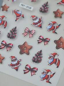 1PC Cute Santa Claus Bow Nail Stickers, Colorful Ball Christmas Tree, Gingerbread Star & Candy Nail Slides, Christmas Theme, Shiny Surface, Asymmetrical Shape, Suitable For Holiday Party - Multicolor - View 4