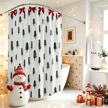 1pc Christmas Tree Bow Shower Curtain, Vintage Design, Waterproof Bath Curtain, Suitable For Bathtub Partition, Bathroom Decor And Bathroom Accessories, Home Decor Gift, Includes 12 Hooks - Multicolor - View 5