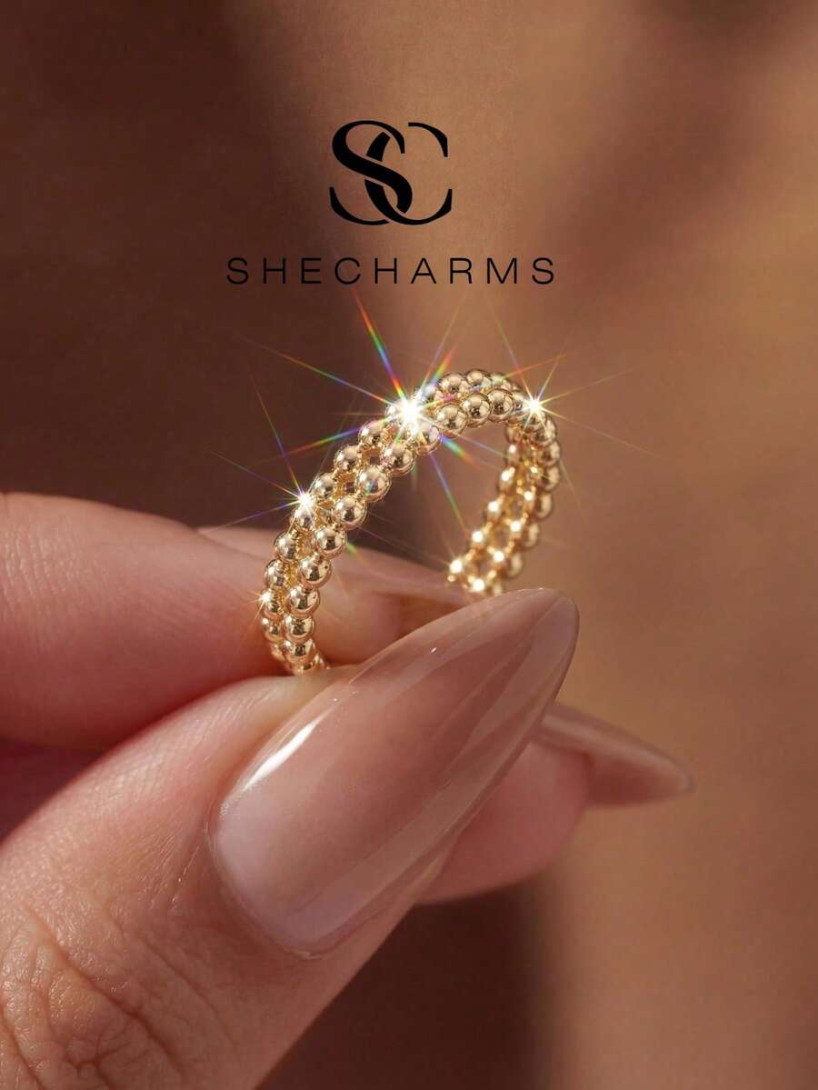 1pc Stackable Round Bead Ring, Elegant Jewelry Gift For Women