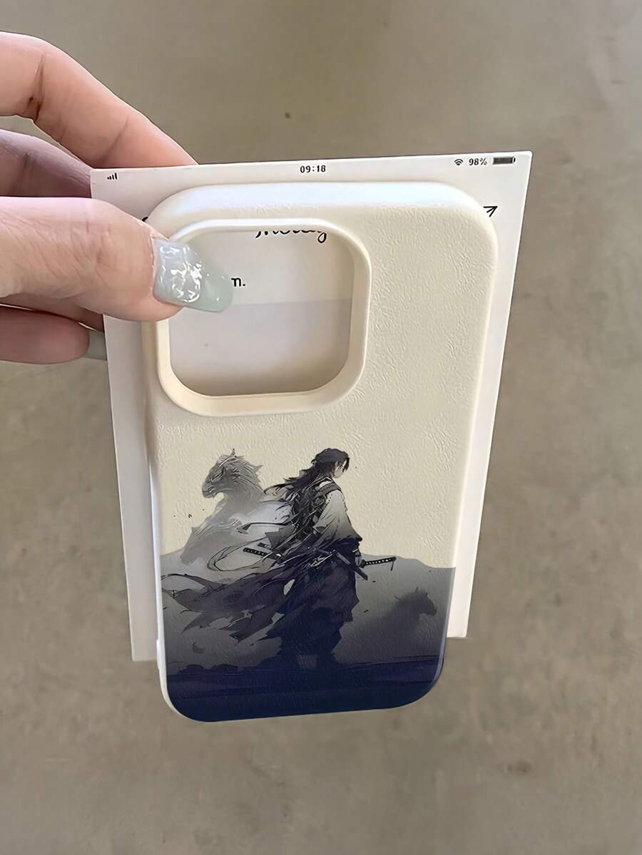 1件 白色江湖劍客風 個性化極簡全包覆 TPU 防震手機殼,適用於 Apple 18 17 16 15 14 13 12 11 Pro Max Air 及系列 - 彩色 - 查看 1