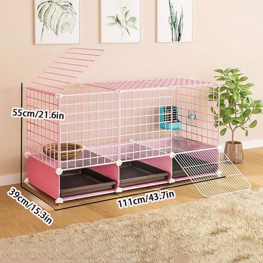 Large Indoor Rabbit Cage Home Nest Space New Style Anti-Urine Splash Automatic Waste Cleaning Rabbit Hutch
