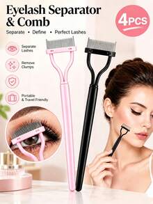 4/2/1pc Metal Tooth Eyelash Comb Separator With Lid, Used For Combing And Separating Eyelashes, Women's Makeup Tool, Suitable For Travel, Vanity, Bedroom Use, Cosmetics, Christmas Gift, Women's Gift - Multicolor - View 10