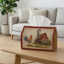 1pc Vintage Tissue Box, Country Farmhouse Style - Rooster Barn Vintage, Durable Polyester, Perfect For Kitchen, Living Room, Bedroom, Bathroom, Car - Bathroom Decor | Fun Design | Durable Polyester, Tissue Box - A - View 2