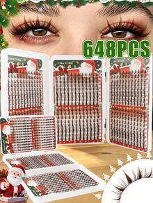 540/648pcs Natural Brown/Black False Eyelashes Can Create A Fluffy Anime Eye Makeup Effect. DIY Large Capacity Three Sided Eyelash Cluster, Made Of Soft Material. Single Cluster False Eyelash Set, With Glue And Sealing Tools, Suitable For Christmas. - Multicolor - View 12