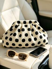Fashionable New Pleated Polka Dot Cloud Clutch Bag, Large Capacity Makeup Bag, Lightweight Foldable Suitable For Daily Work, Makeup, Party, Vacation, Holiday Gift - Multi-color - View 4