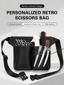 Multifunctional Hairdressing Tool, 1pc Hair Scissors Storage Bag, PU Leather Hairdressing Bag, Professional Barber Tools Waist Pouch, Salon Scissors Organizer Bag - Black - View 5