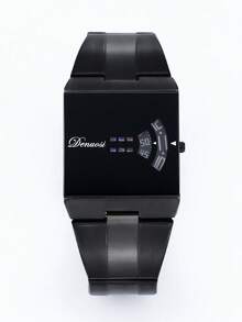 1 Men's Cool, Handsome, Personalized, Large Color Changing Glass Dial, Niche And Versatile Steel Strap Waterproof Quartz Watch - Black - View 13