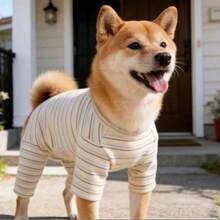 1 pieza Camiseta de base para mascotas con rayas albaricoque y cuatro patas, adecuada para gatos y perros, se puede usar para atuendos de otoño/invierno - Albaricoque - Ver 4