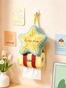 1pc Hanging Tissue Box, Starfish & Seashell Dual-Use Removable Squishy Plush Tissue Holder, Dopamine Color Pattern Decor, Soft Fluffy Fabric, All Season, Coastal Style For Adults, Bathroom Kitchen Bedroom Apartment Home Daily Storage Use - Multicolor - View 4