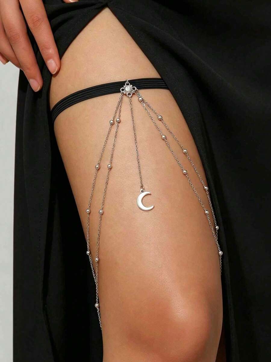1pc Fashion Sexy Moon Beaded Pendant Women Thigh Chain, Suitable For Daily Wear, Party, Gathering, Festival, Saudi National Day Accessory - Multicolor - View 1