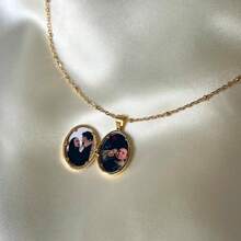 Personalized Photo Engraving Letter Locket Necklace Custom Locket With Two Pictures Memory Gift For Her/Mom Handmade - Multicolor - View 3