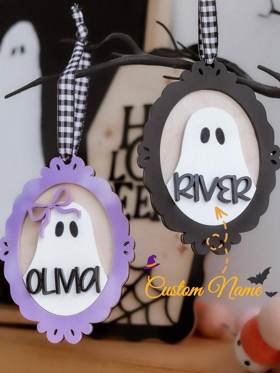 Personalized Ghost Name Tag Halloween Gift Tag Kids Ghost Ornament Halloween Custom Name Acrylic Ghost Basket Tag Halloween Gift Name Tag - Halloween Name Pendant - View 1