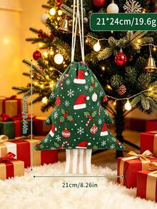 1pc Tree-Shaped Drawstring Storage Bag, Christmas Print With Hanging Rope Detail, Decorative Storage & Gift Packaging, Christmas Tree Ornament, Suitable For Christmas Party, Home Fireplace & Window Decor - Multiple Colors and Styles - View 14
