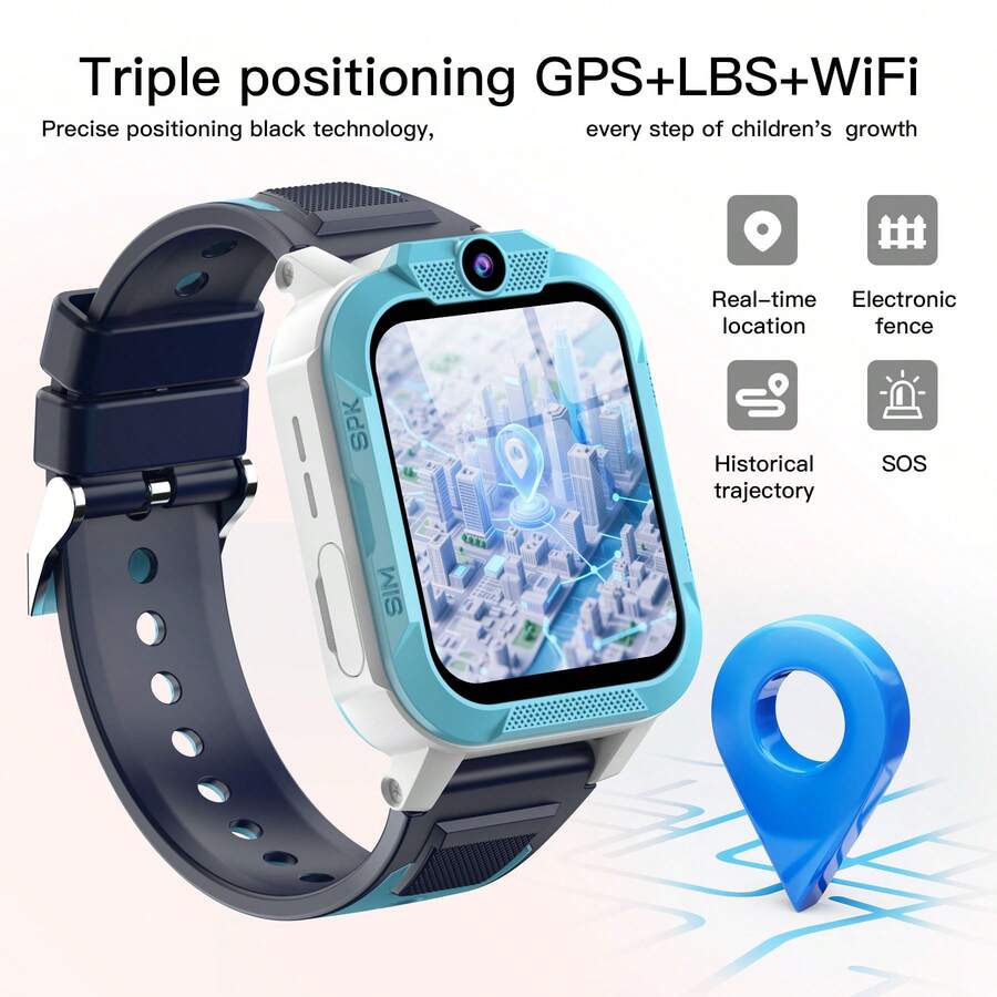 Blackview 兒童智能手錶 1.85 吋 HD 螢幕 IP68 防水 GPS LBS WIFI 即時追蹤、地理圍欄警報、手電筒與警告燈、親膚錶帶與掛繩、家長 APP 加密數據、10 款內建遊戲兒童安全手錶