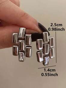 1 Pair Fashionable Luxury Geometric Square Patchwork Earrings Suitable For Women's Daily Commute Wear - Silver - View 6