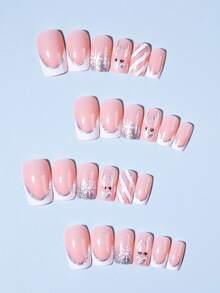 24 Short Square Christmas Nail Designs, Including Christmas Tree, Santa Claus, Snowman, Reindeer, Snowflake, Gingerbread Man, Candy Cane, And Santa Hat Designs. The Square Nail Set Includes: 1 Sheet Of Double-Sided Tape And 1 Nail File. Suitable For Women And Girls For Everyday Wear And Parties. - Multicolor - View 3