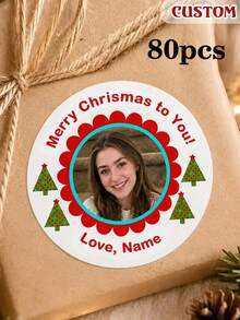 1-100Pcs Personalized Custom Christmas Stickers, Holiday Alphabet Labels, DIY Gift Wrapping Decor, Scrapbook Embellishments, Party Decoration Supplies, Present Packaging Labels, Holiday Craft Accessories - Multicolor - View 8