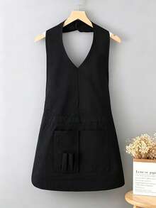 Fashionable Halter Neck Button Apron Sleeveless Kitchen Home Cooking Waist Tie, Suitable For Catering Nail Salon Beauty Parlor Adult Workwear - Multicolor - View 2