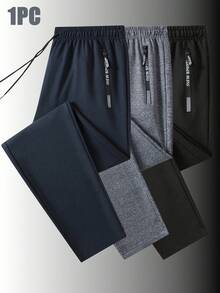 Men's Autumn/Winter Minimalist Commuter Sweatpants, Loose Fit Drawstring Zipper Pocket Long Pants, Office Running Home Travel Daily Fitness Sports Pants - Navy Blue - View 10