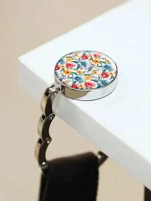 Foldable Table Purse Holder Hook, Decorative Desk Hook For Travel, Valentine's Day, Unique Gift, Spring Pink Flower - Green - View 18