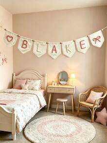 1 buah Banner Nama Renda Kustom, Garland Huruf Benang Buatan Tangan, Dekorasi Bayi Perempuan yang Dipersonalisasi, Hiasan Dinding Kamar Bayi Netral, Bendera Nama Felt yang Dipersonalisasi, Dekorasi Kamar Bayi Skema Warna Macaron - MultiWarna - View 5