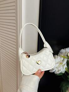 Sweet Diamond Quilted Children's Underarm Handbag Heart Metal Decor Princess Style Mini Accessory Bag - A - View 4