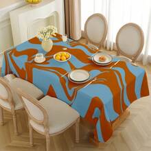 2D Flat, 1pc Soft, Fashionable And Beautiful Blue Orange Ripple Pattern Tablecloth, Machine Washable And Easy To Clean, Dining Table/Coffee Table/Desk/Coffee Table, Picnic/Outdoor Dining Table/Camping Table, Exquisite Lifestyle, Home Fabric - A - View 7