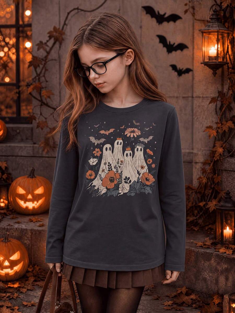[Halloween] 1pc Girl's Tween Girl Dark Gray Floral Crown Ghost Long ...