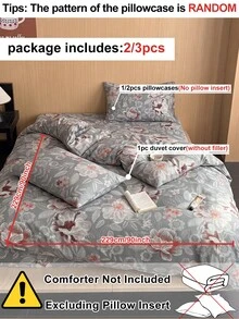 Line Floral 2件或3件套，包含（1件被套 + 1件或2件枕頭套），親膚透氣面料，適合裸睡，極簡百搭，適用於各種家居裝飾，被套與枕頭套組合，柔軟舒適，營造寧靜療癒的睡眠空間，四季皆宜，完美禮物 - 深灰 - 查看 5