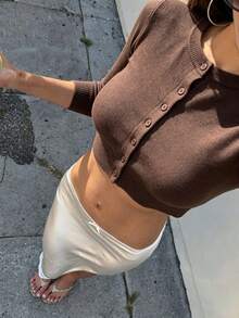 Women's New Spring/Summer Round Neck Knit Top Jacket For Vacation - Brown - View 4