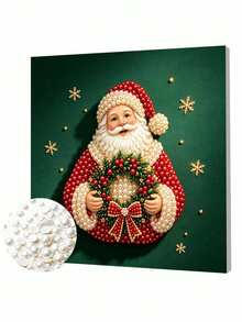 Handmade Pearl Painting Set With Frame, Santa Claus Holding Garland Design, Full Set Of Hand Tools, Drill Pen, Rubber Plate, Latest Frame Art, Christmas Gift. - A - View 8