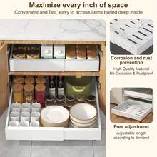 Organizador de Gabinete Extraíble Resistente, Estante de Almacenamiento Estilo Cajón con 3 Rieles de Deslizamiento Silencioso, Sin Necesidad de Perforación, Adecuado para Almacenamiento de Condimentos y Utensilios de Cocina, Organizador de Baño - Multicolor - Ver 6