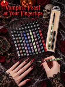 JOCNAIL 10pcs Gothic Halloween Nail Art Brush Set, Professional Acrylic Extension & Builder Gel Painting Liner Pen Kit, Halloween DIY Nail Design Tools For Beginners - Multicolor - View 6